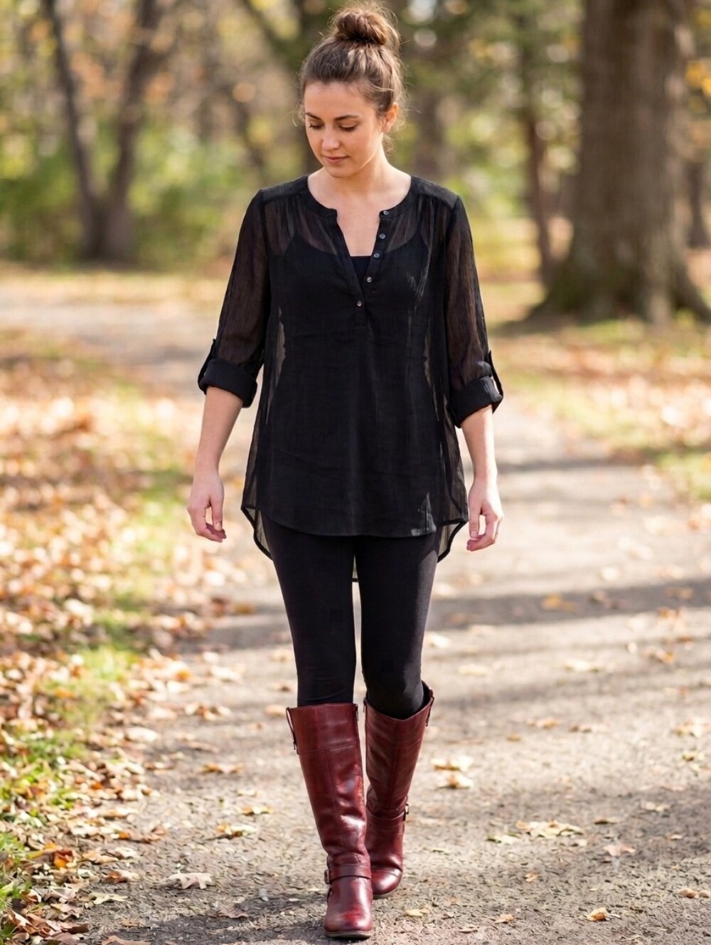 Candie's Black Sheer Crinkle Chiffon Tunic Blouse (Size M)